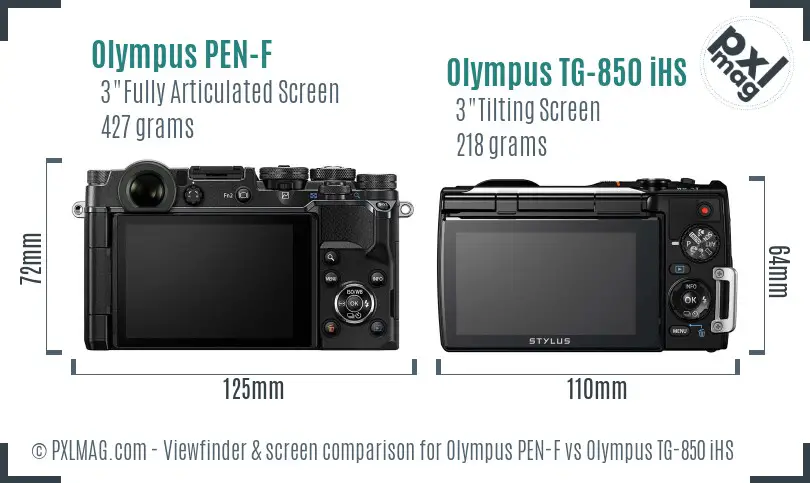 Olympus PEN-F vs Olympus TG-850 iHS Screen and Viewfinder comparison