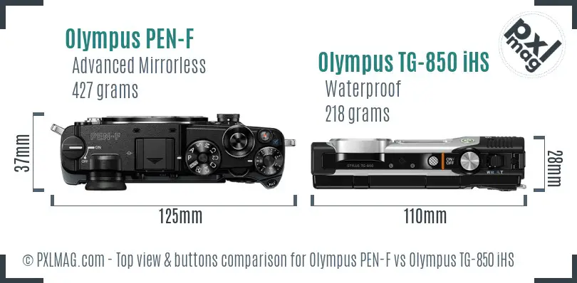 Olympus PEN-F vs Olympus TG-850 iHS top view buttons comparison