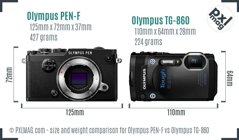 Olympus PEN-F vs Olympus TG-860 size comparison