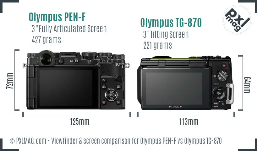 Olympus PEN-F vs Olympus TG-870 Screen and Viewfinder comparison