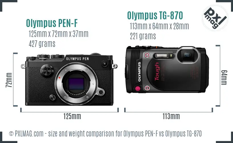 Olympus PEN-F vs Olympus TG-870 size comparison