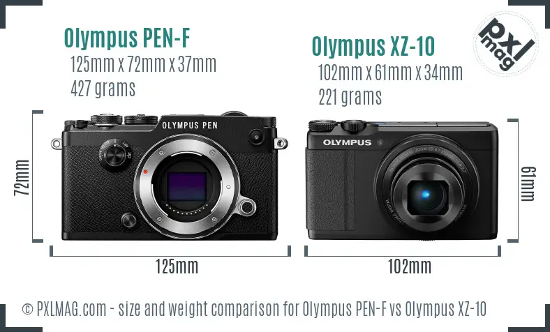 Olympus PEN-F vs Olympus XZ-10 size comparison
