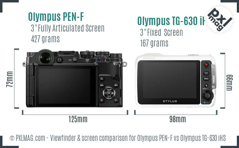 Olympus PEN-F vs Olympus TG-630 iHS Screen and Viewfinder comparison