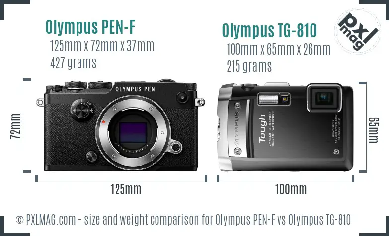 Olympus PEN-F vs Olympus TG-810 size comparison