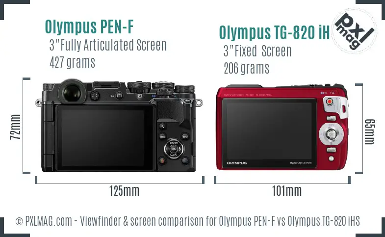 Olympus PEN-F vs Olympus TG-820 iHS Screen and Viewfinder comparison