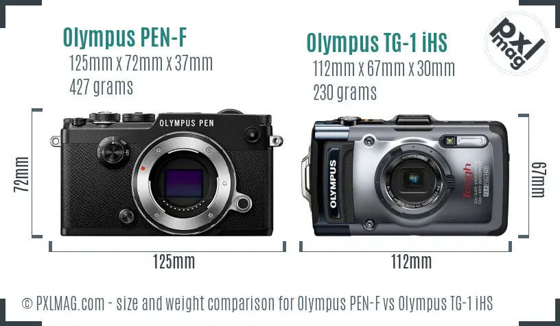 Olympus PEN-F vs Olympus TG-1 iHS size comparison