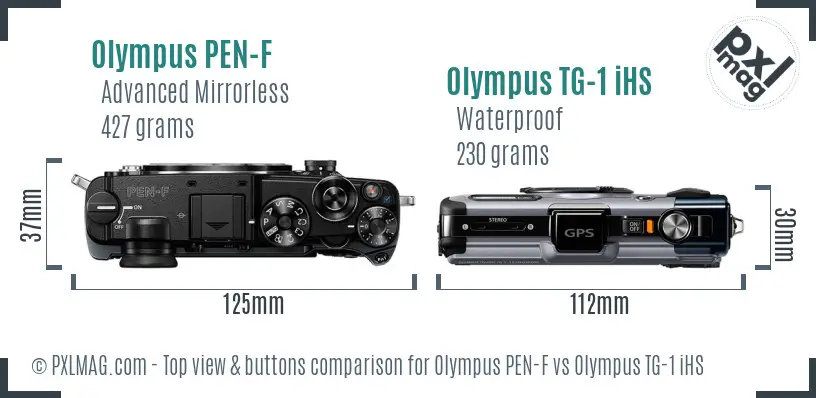 Olympus PEN-F vs Olympus TG-1 iHS top view buttons comparison