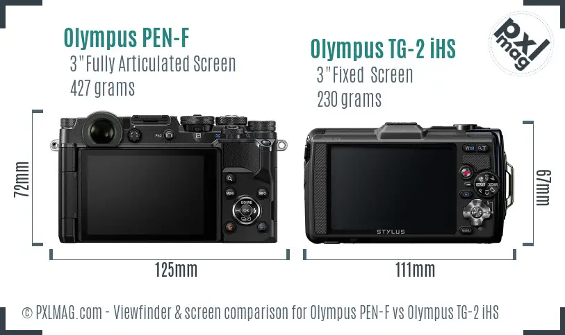 Olympus PEN-F vs Olympus TG-2 iHS Screen and Viewfinder comparison