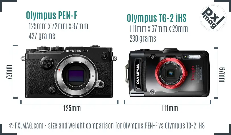 Olympus PEN-F vs Olympus TG-2 iHS size comparison