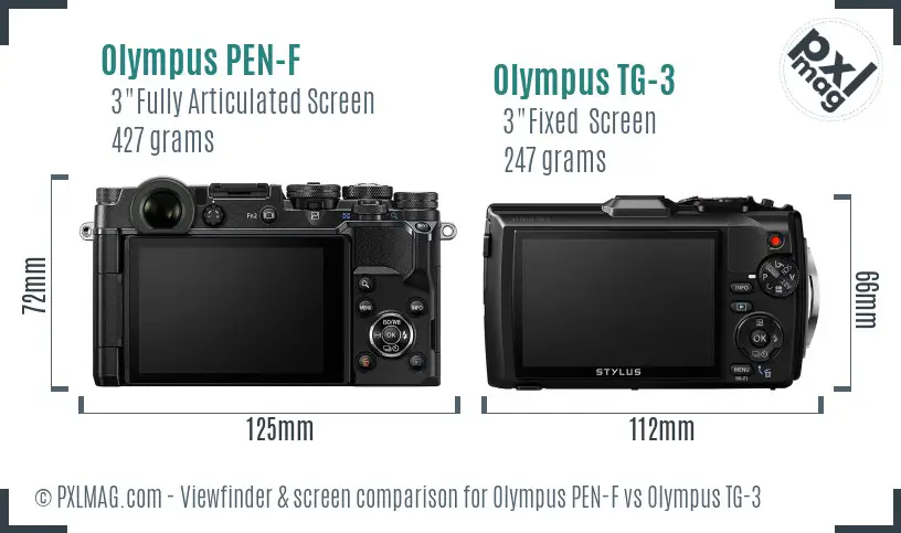 Olympus PEN-F vs Olympus TG-3 Screen and Viewfinder comparison