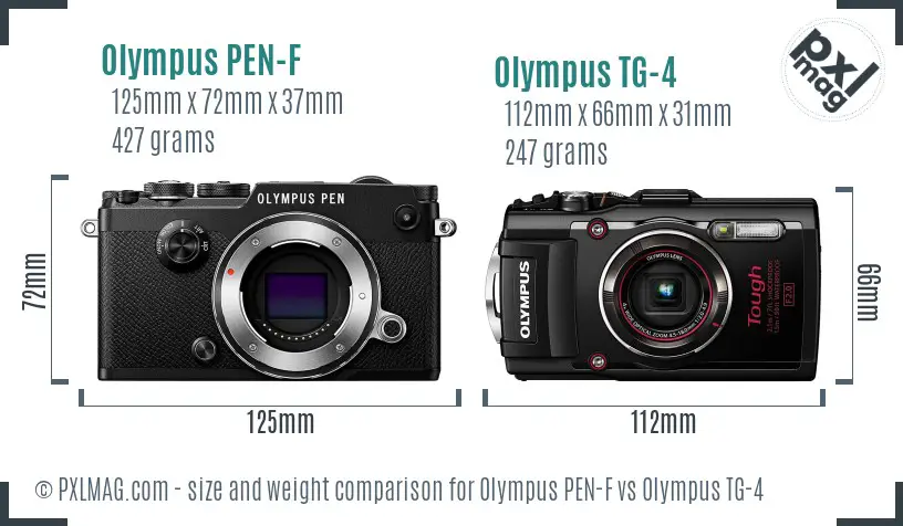 Olympus PEN-F vs Olympus TG-4 size comparison