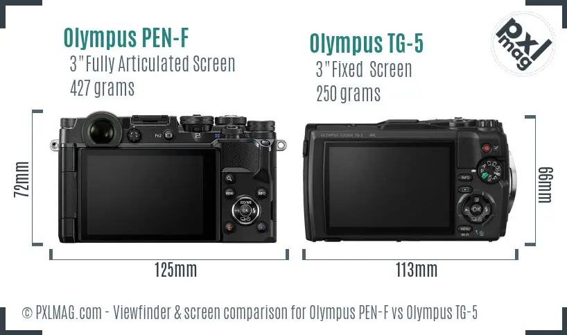 Olympus PEN-F vs Olympus TG-5 Screen and Viewfinder comparison
