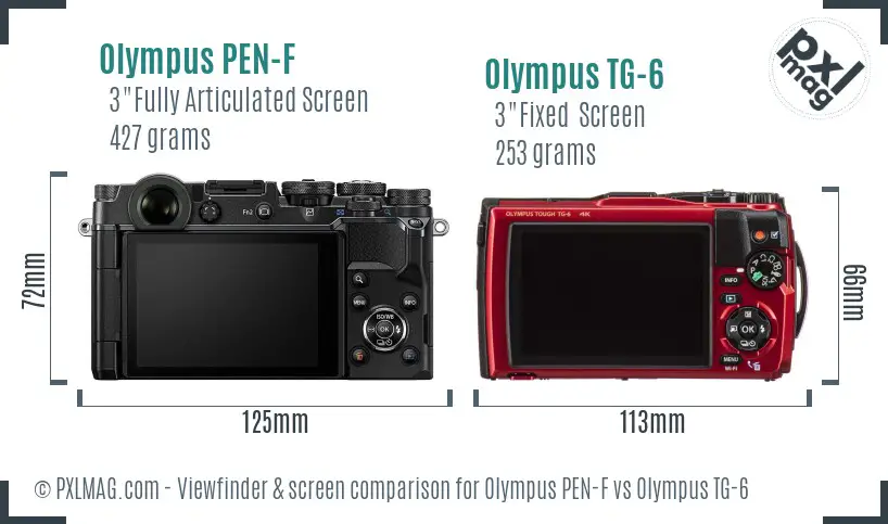 Olympus PEN-F vs Olympus TG-6 Screen and Viewfinder comparison