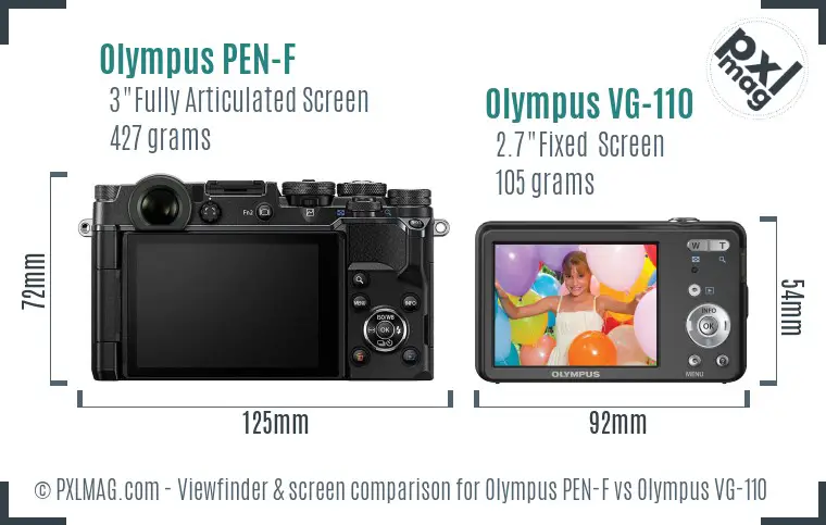 Olympus PEN-F vs Olympus VG-110 Screen and Viewfinder comparison