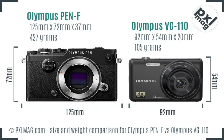 Olympus PEN-F vs Olympus VG-110 size comparison