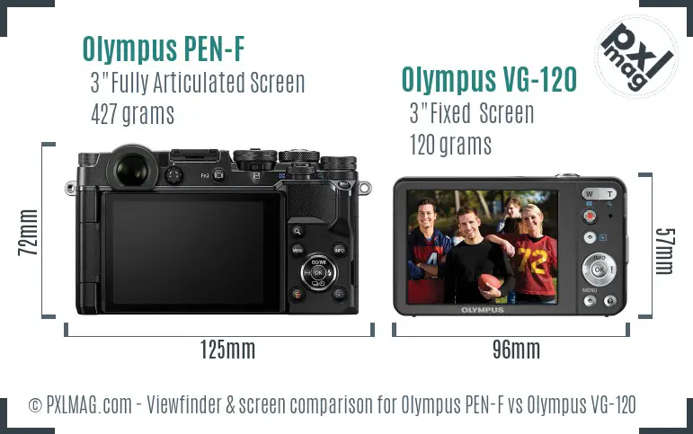 Olympus PEN-F vs Olympus VG-120 Screen and Viewfinder comparison