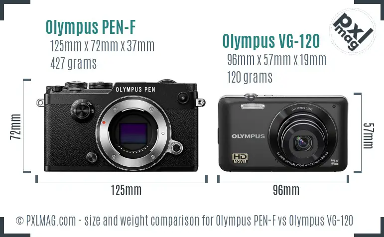 Olympus PEN-F vs Olympus VG-120 size comparison