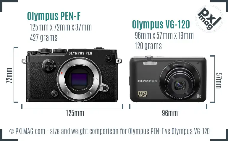 Olympus PEN-F vs Olympus VG-120 size comparison Olympus PEN-F vs Olympus VG-120 size comparison