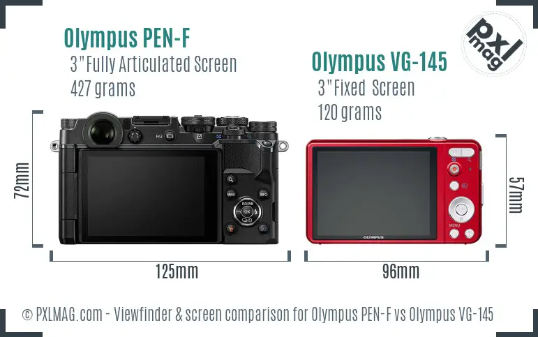 Olympus PEN-F vs Olympus VG-145 Screen and Viewfinder comparison