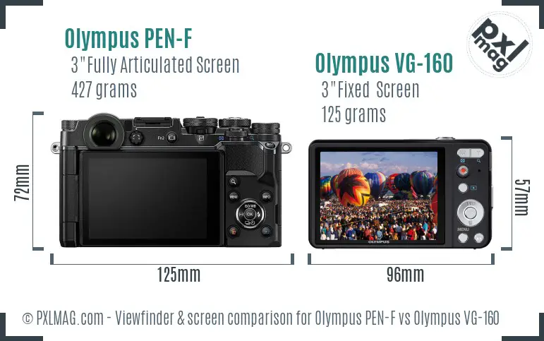 Olympus PEN-F vs Olympus VG-160 Screen and Viewfinder comparison
