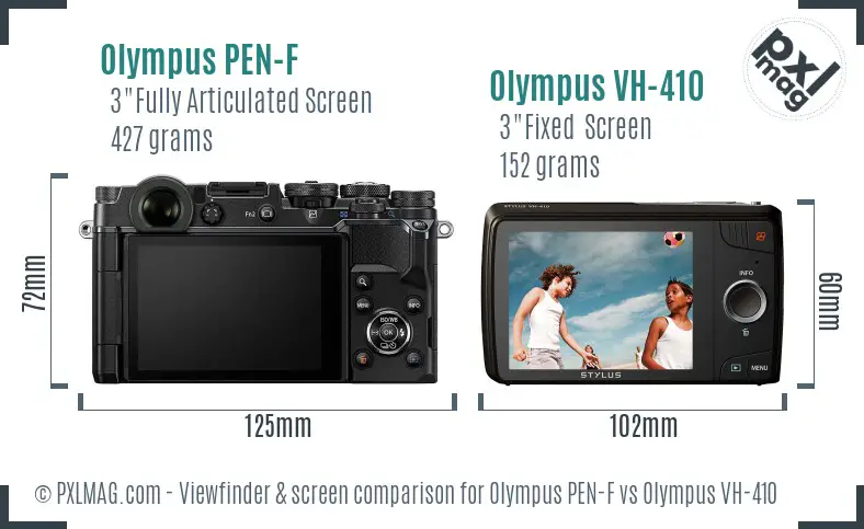 Olympus PEN-F vs Olympus VH-410 Screen and Viewfinder comparison