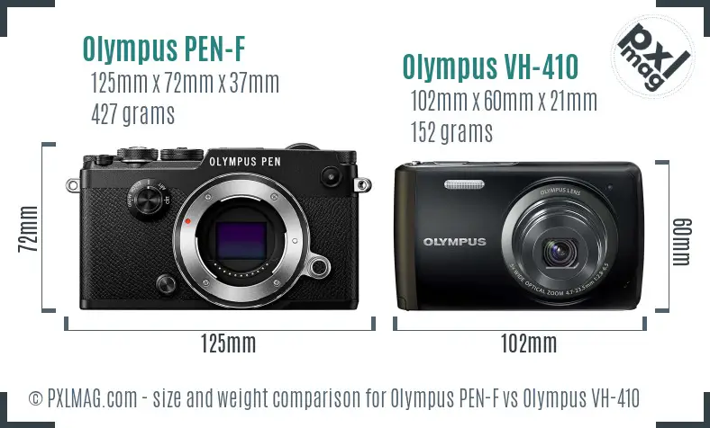 Olympus PEN-F vs Olympus VH-410 size comparison