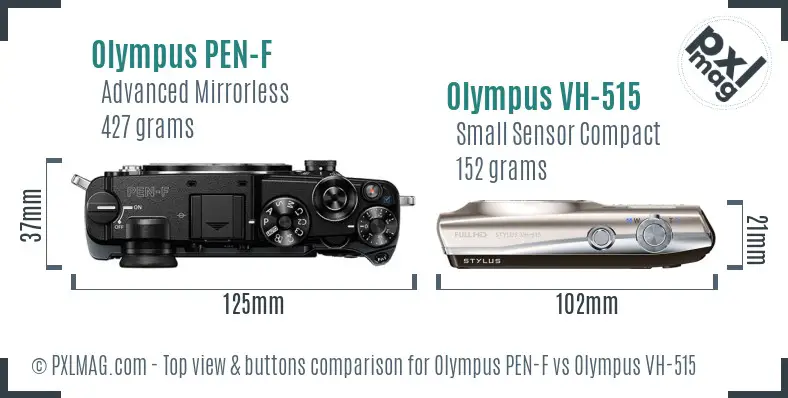 Olympus PEN-F vs Olympus VH-515 top view buttons comparison