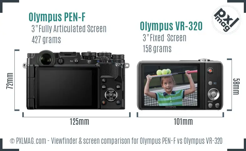 Olympus PEN-F vs Olympus VR-320 Screen and Viewfinder comparison