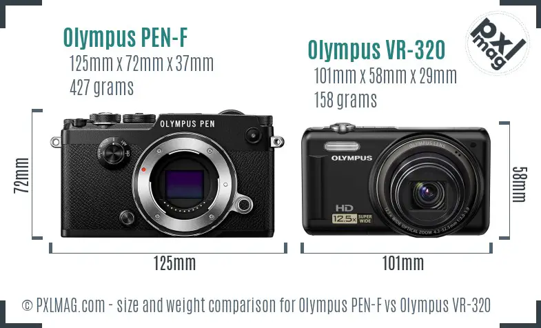 Olympus PEN-F vs Olympus VR-320 size comparison