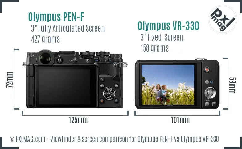 Olympus PEN-F vs Olympus VR-330 Screen and Viewfinder comparison