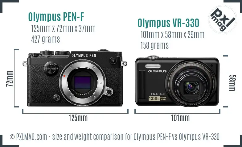 Olympus PEN-F vs Olympus VR-330 size comparison