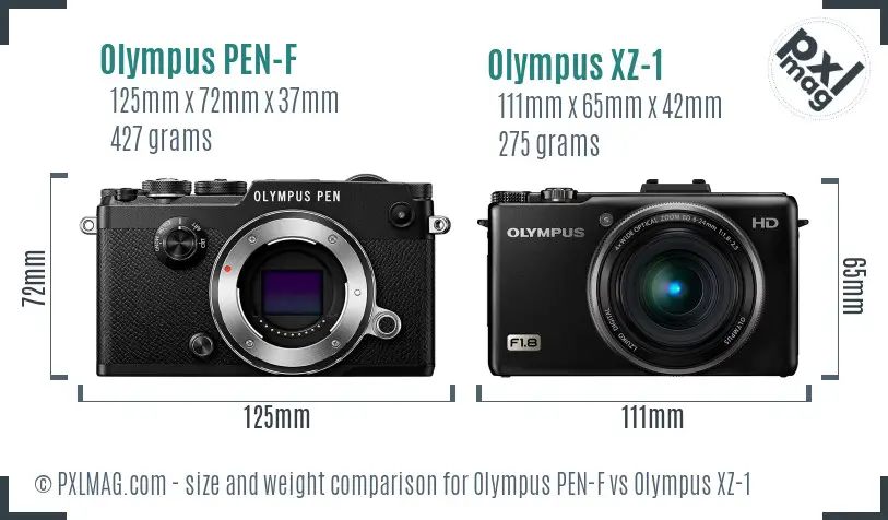 Olympus PEN-F vs Olympus XZ-1 size comparison