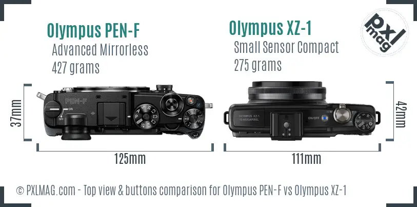 Olympus PEN-F vs Olympus XZ-1 top view buttons comparison