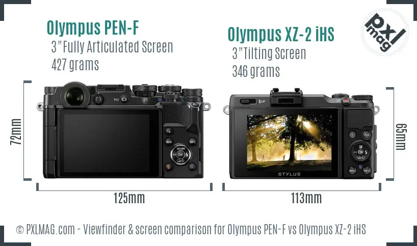 Olympus PEN-F vs Olympus XZ-2 iHS Screen and Viewfinder comparison