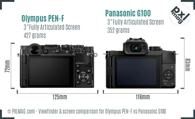 Olympus PEN-F vs Panasonic G100 Screen and Viewfinder comparison