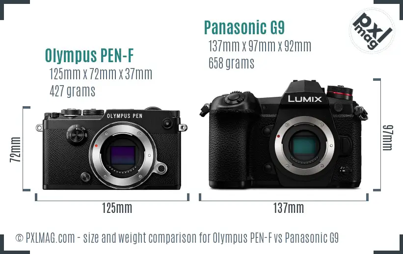 Olympus PEN-F vs Panasonic G9 size comparison