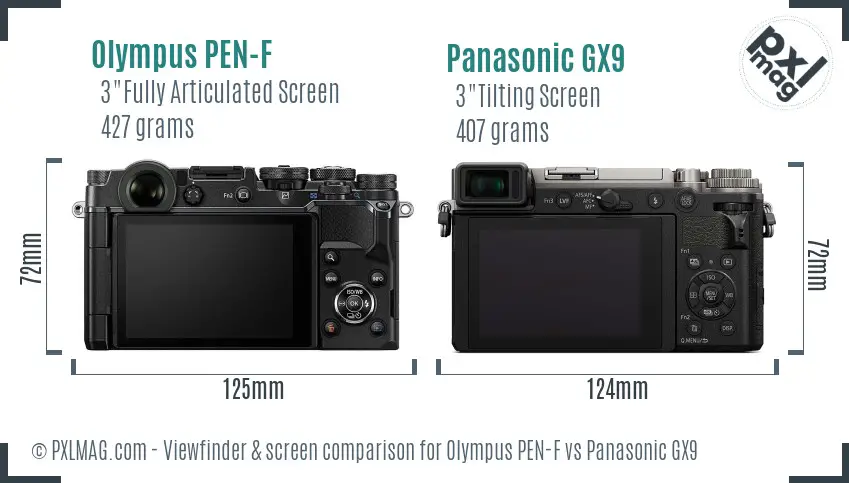 Olympus PEN-F vs Panasonic GX9 Screen and Viewfinder comparison