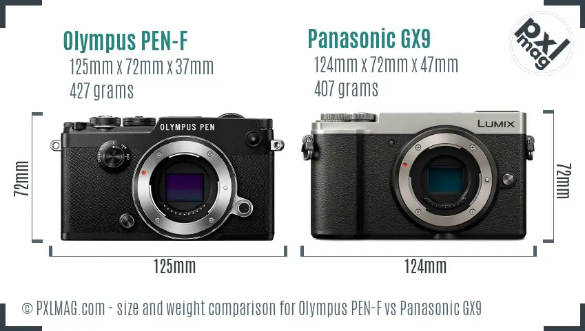 Olympus PEN-F vs Panasonic GX9 size comparison