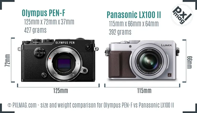 Olympus PEN-F vs Panasonic LX100 II size comparison