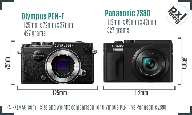 Olympus PEN-F vs Panasonic ZS80 size comparison