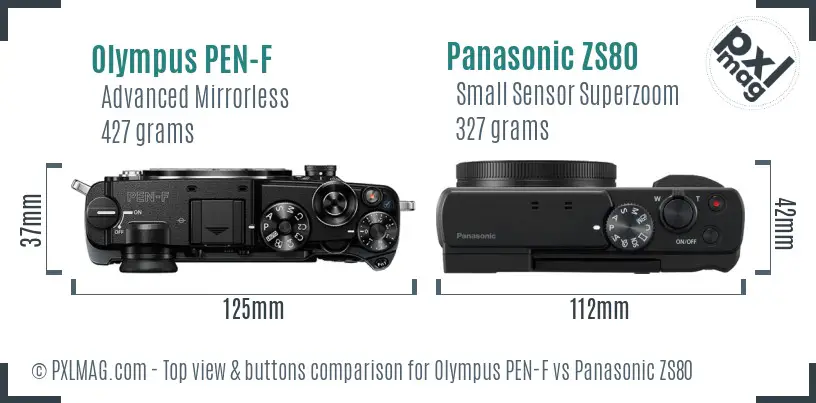 Olympus PEN-F vs Panasonic ZS80 top view buttons comparison