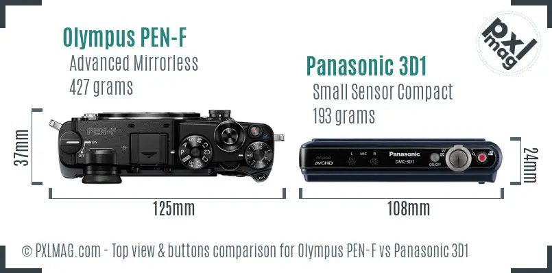 Olympus PEN-F vs Panasonic 3D1 top view buttons comparison