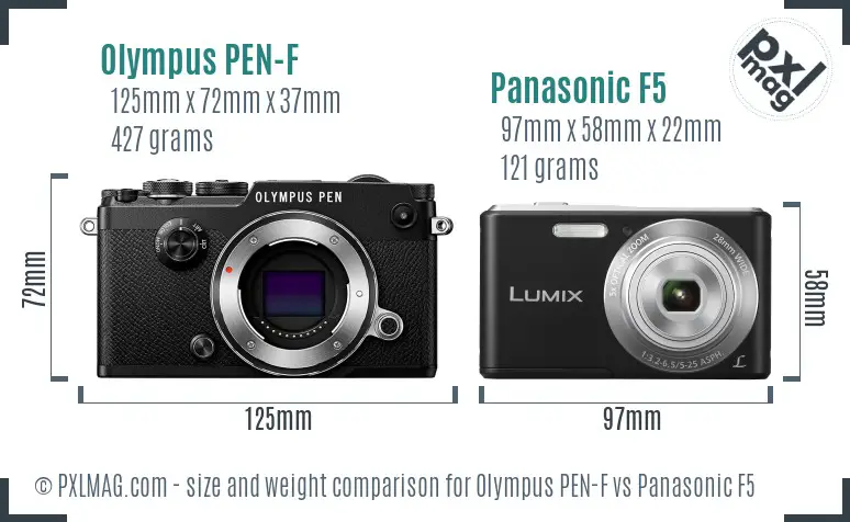 Olympus PEN-F vs Panasonic F5 size comparison