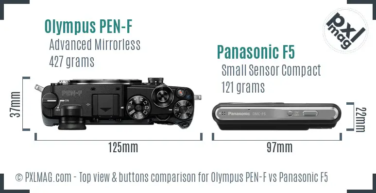 Olympus PEN-F vs Panasonic F5 top view buttons comparison