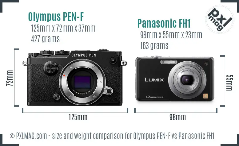 Olympus PEN-F vs Panasonic FH1 size comparison