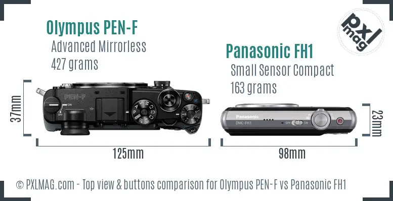 Olympus PEN-F vs Panasonic FH1 top view buttons comparison