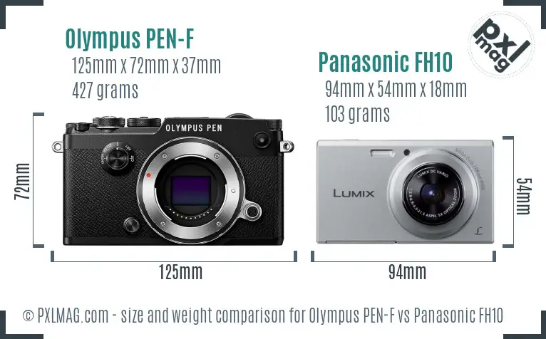 Olympus PEN-F vs Panasonic FH10 size comparison