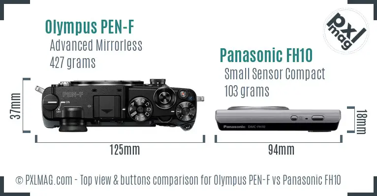 Olympus PEN-F vs Panasonic FH10 top view buttons comparison