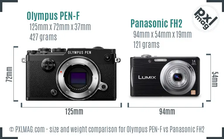 Olympus PEN-F vs Panasonic FH2 size comparison