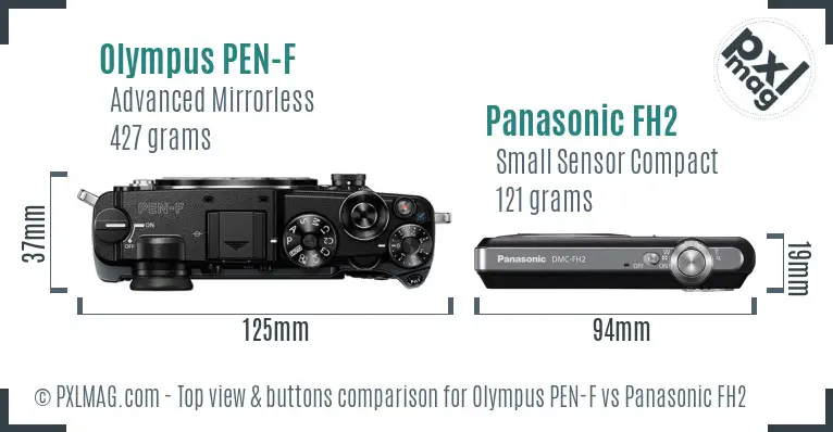 Olympus PEN-F vs Panasonic FH2 top view buttons comparison